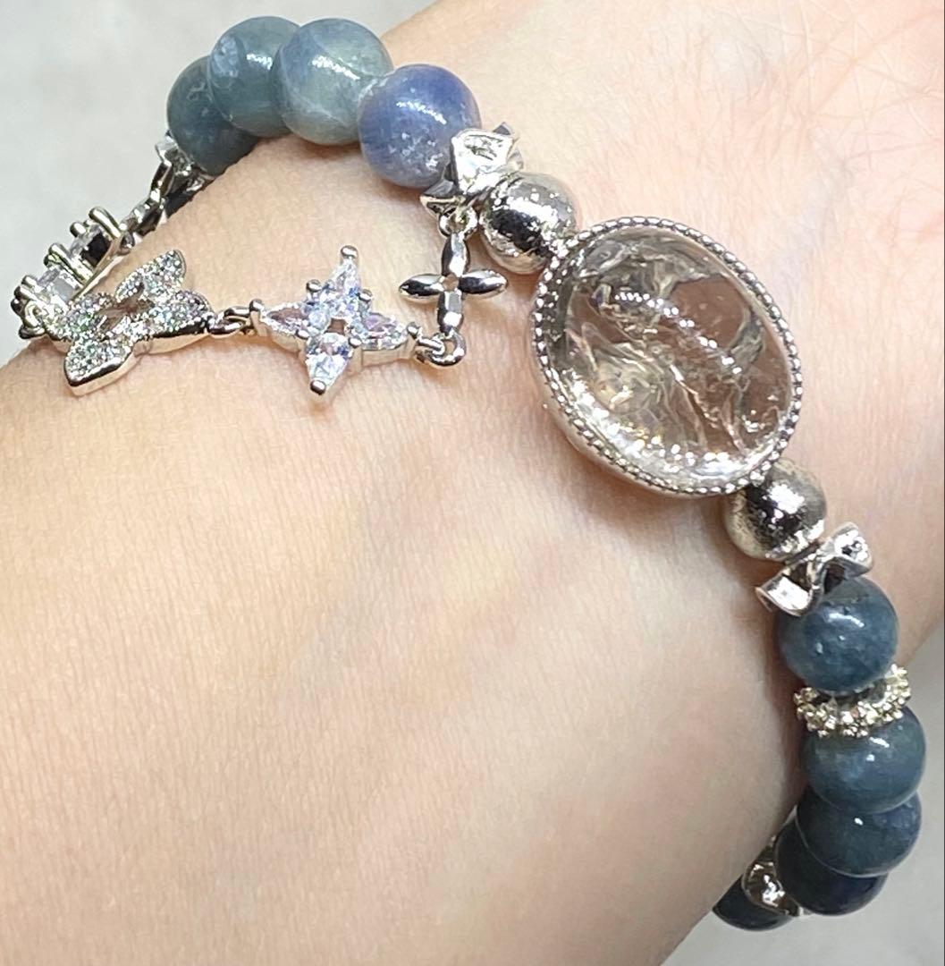 スモーキーシトリン水入り水晶　サファイア　S925 ギベオン　魔除け　金運　癒し