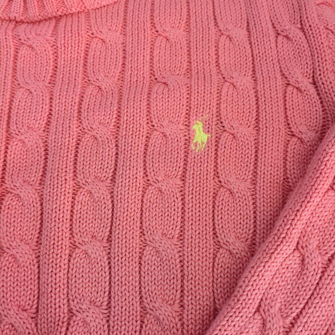 ポロ ケーブル編み ピンク セーター