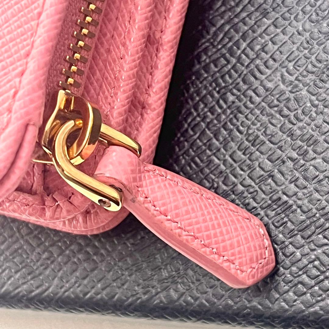 ほぼ未使用 PRADA プラダ サフィアーノ ピンク 二つ折り財布 0127-④