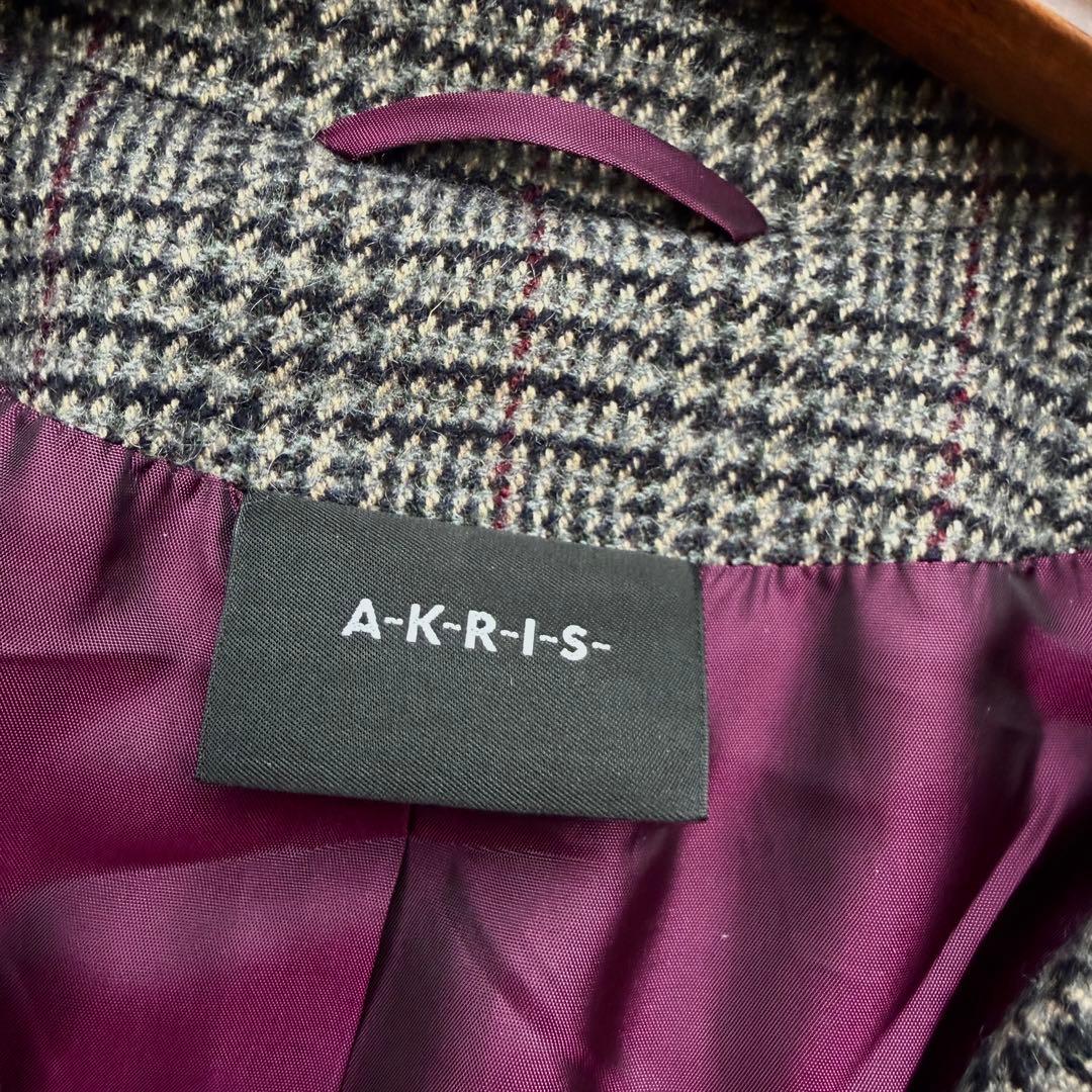 AKRIS アクリス 最高級 カシミヤ100% ロングコート 千鳥格子柄