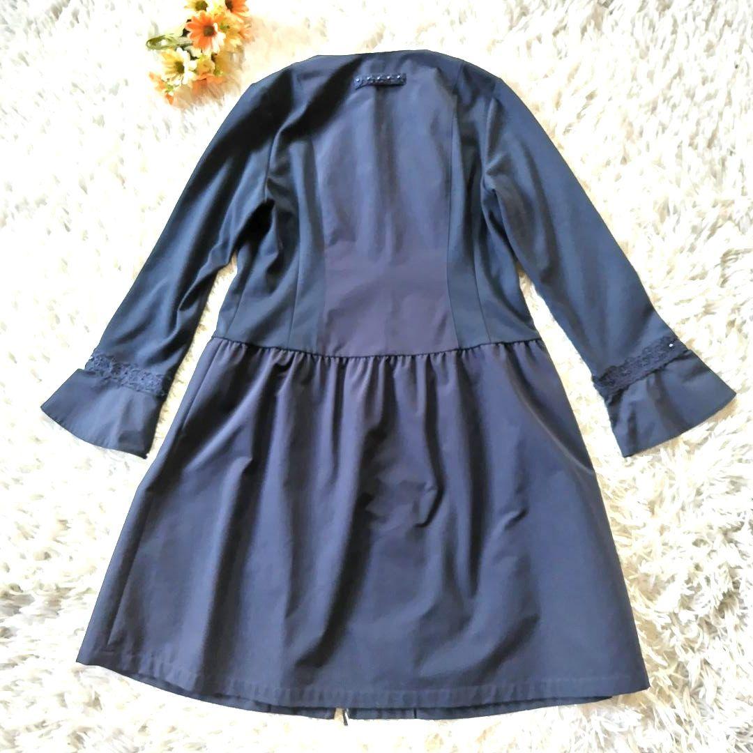 【新品】Super Beauty 紺色ワンピースコート　 レースリボン 40 Ｌ