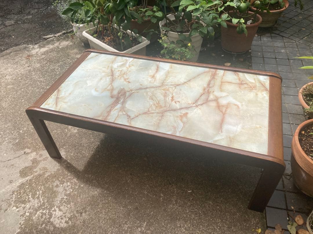 訳あり　大理石風　センターテーブル　レトロ　ミッドセンチュリー　大理石