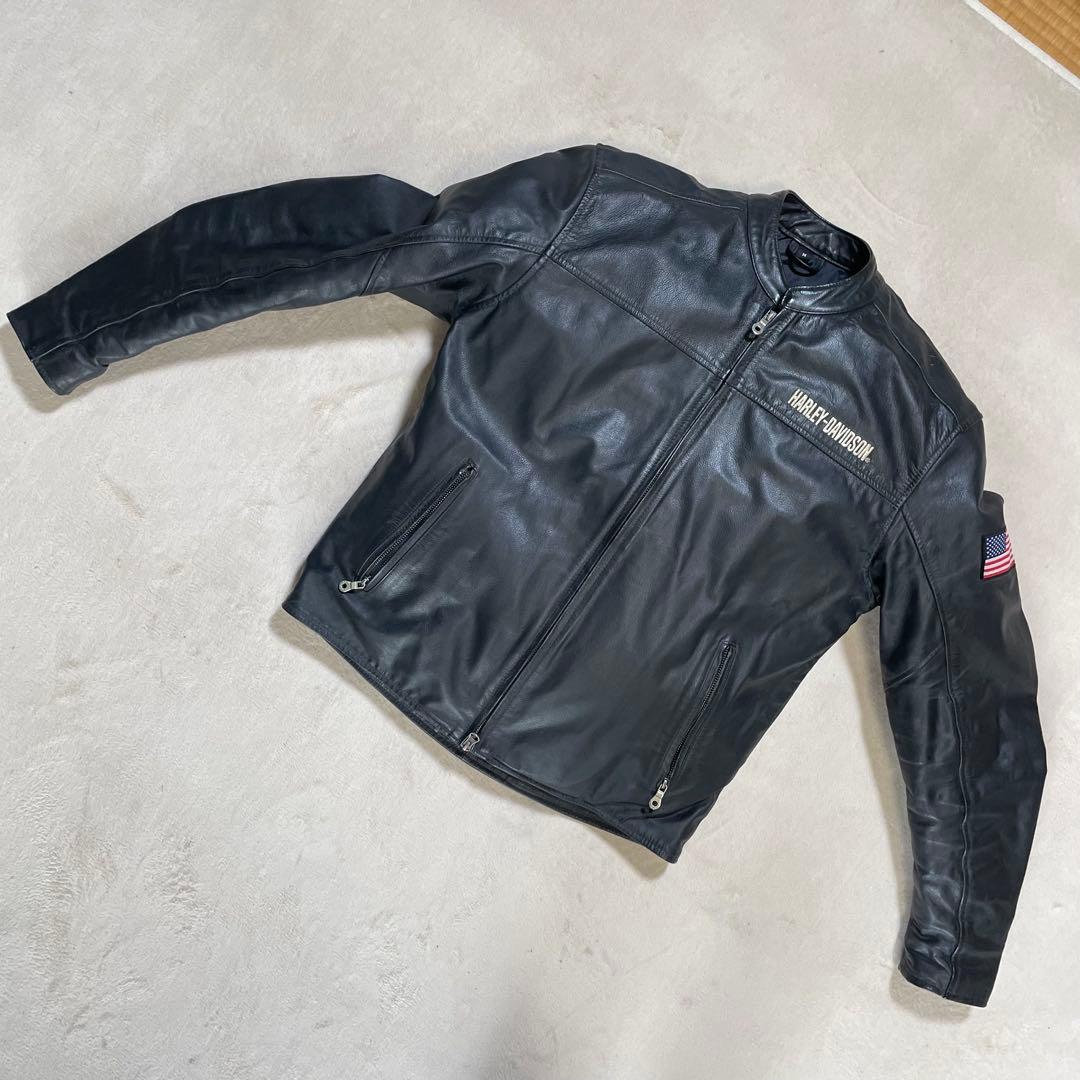 【美品】Harley-Davidson レザージャケット Mサイズ 刺繍ロゴ