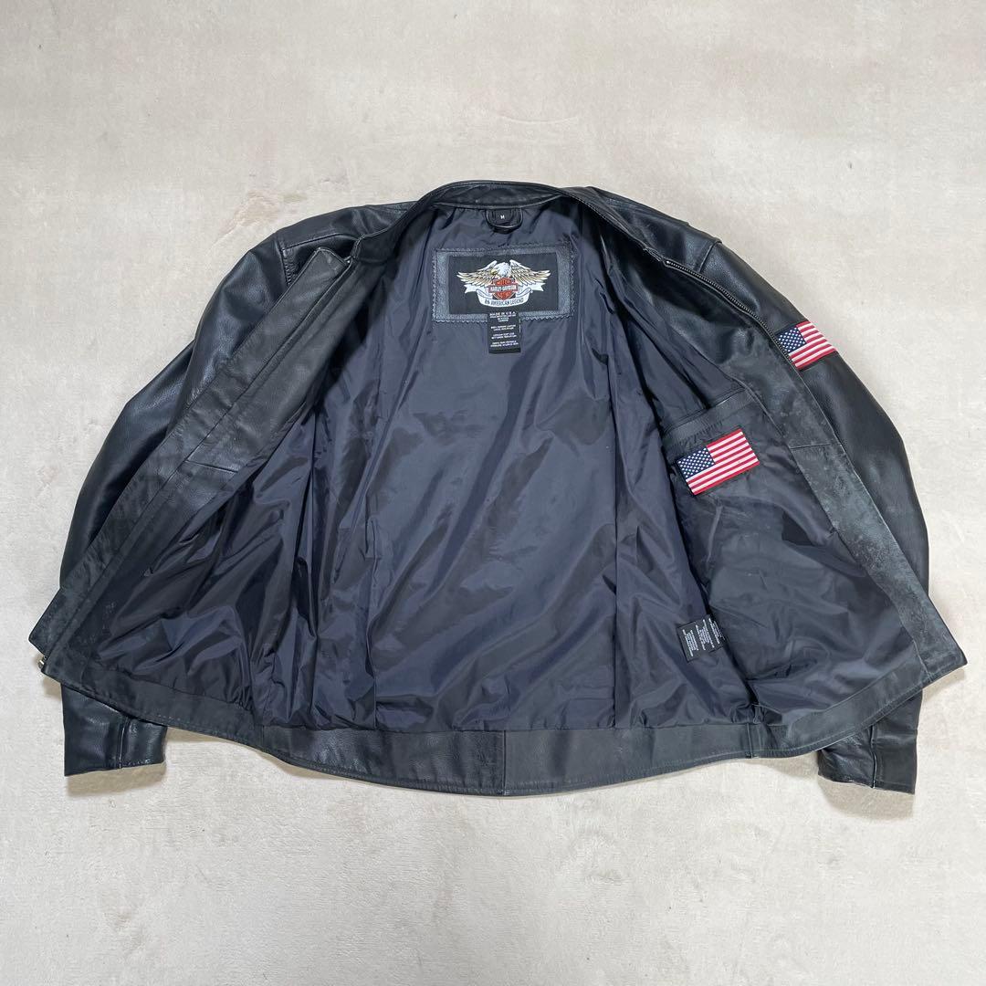 【美品】Harley-Davidson レザージャケット Mサイズ 刺繍ロゴ