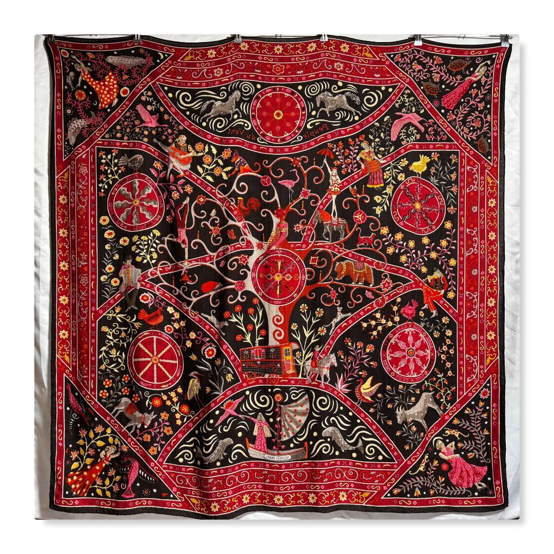 エルメス　カレ ジェアン 140　カシシル　風の民　スカーフ　赤　【美品】