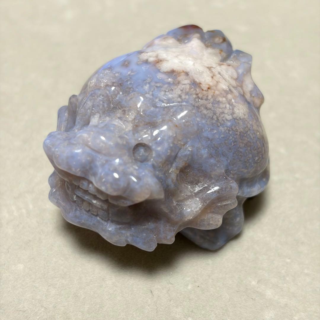 【レア】ブルーフラワーアゲート 天然石 置物 ロングイ 龍亀