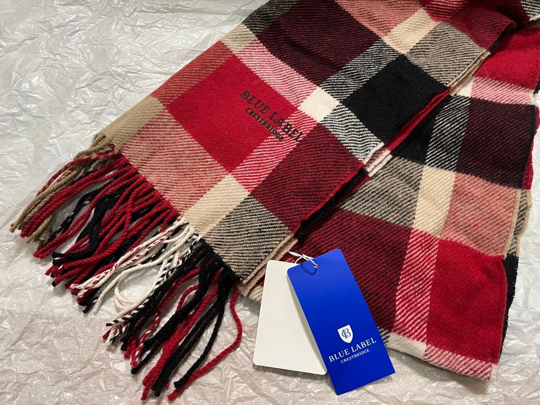 お取引中　新品未使用　Burberry赤チェックマフラー　カシミア混羊毛マフラー