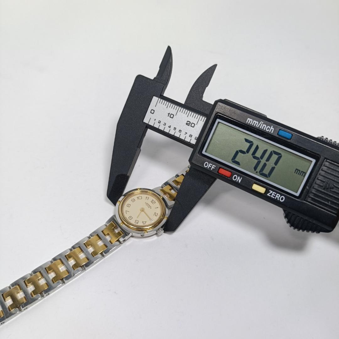 新品電池交換済 エルメス クリッパー 24mm アイボリーダイヤル レディース