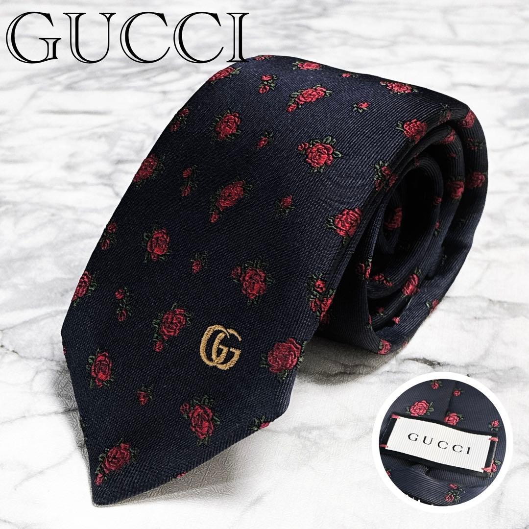 ✨未使用クラス✨GUCCI 現行　インターロッキング　GG柄 薔薇の花　ネクタイ
