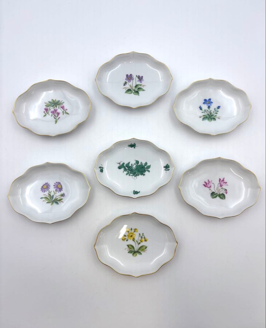 未使用保管品　アウガルテン フラワー 絵変り金彩 ミニプレート 小皿豆皿　7枚