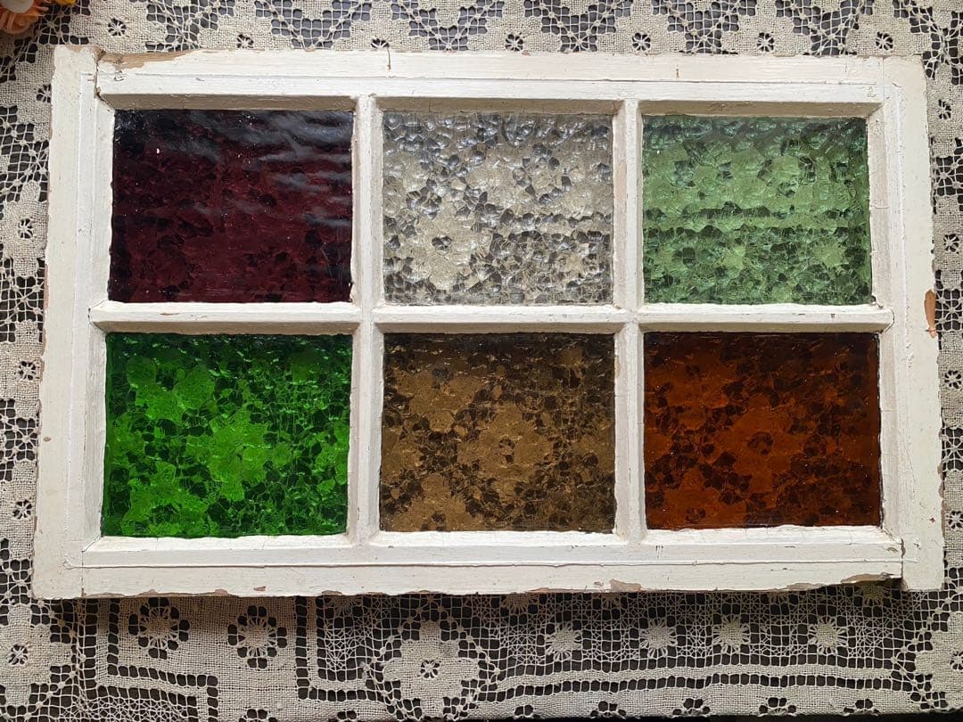 田んぼに熊＊希少 ステンドグラス レトロガラス 建具 窓 窓枠 インテリア