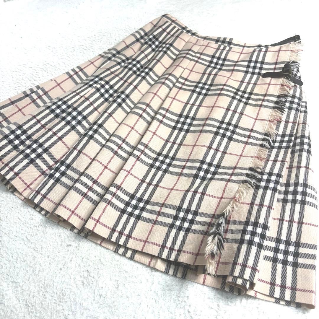 バーバリーブルーレーベル ベージュ ノバチェック プリーツラップスカート M