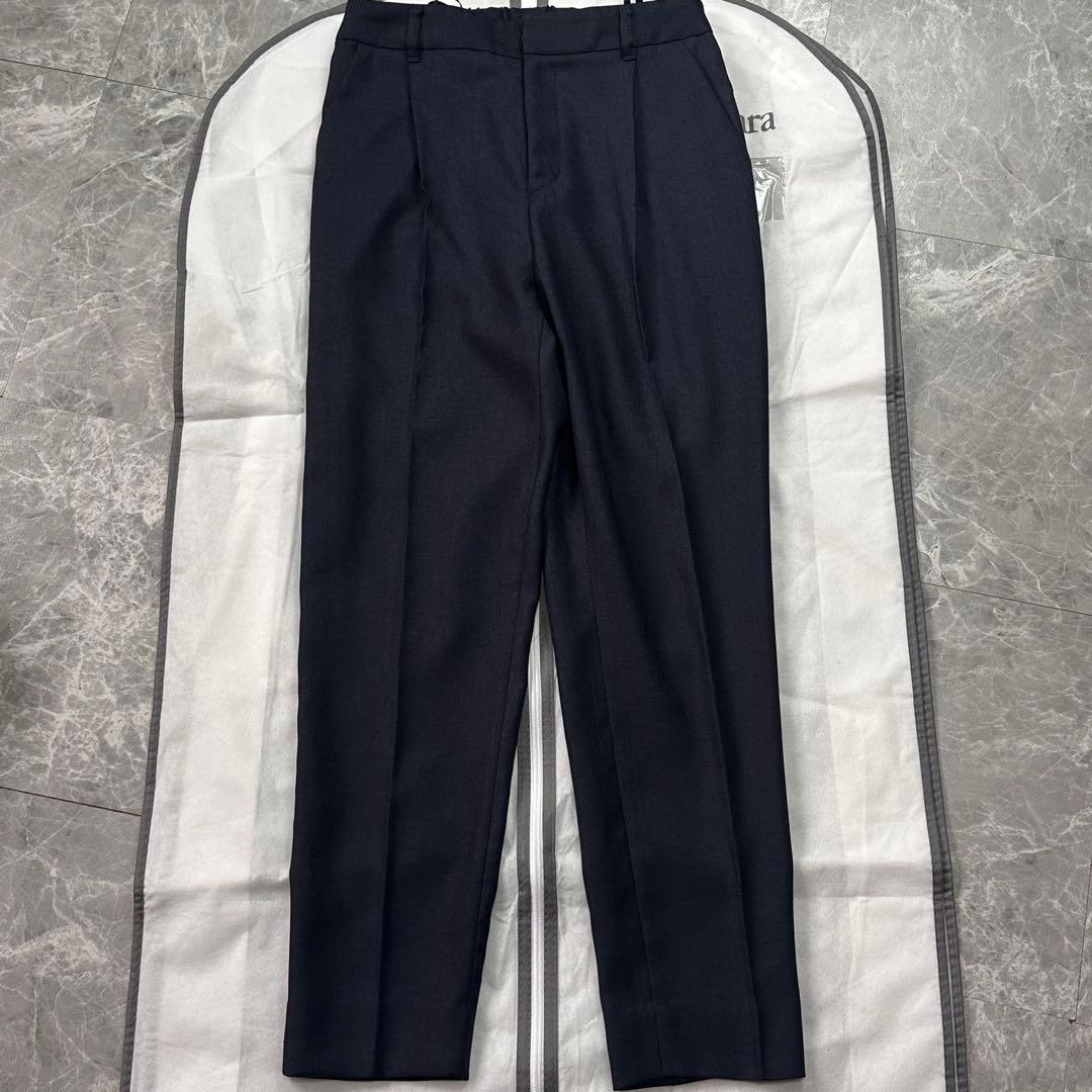 美品♡現行 インディヴィ パンツスーツ セットアップ ノーカラー ネイビー