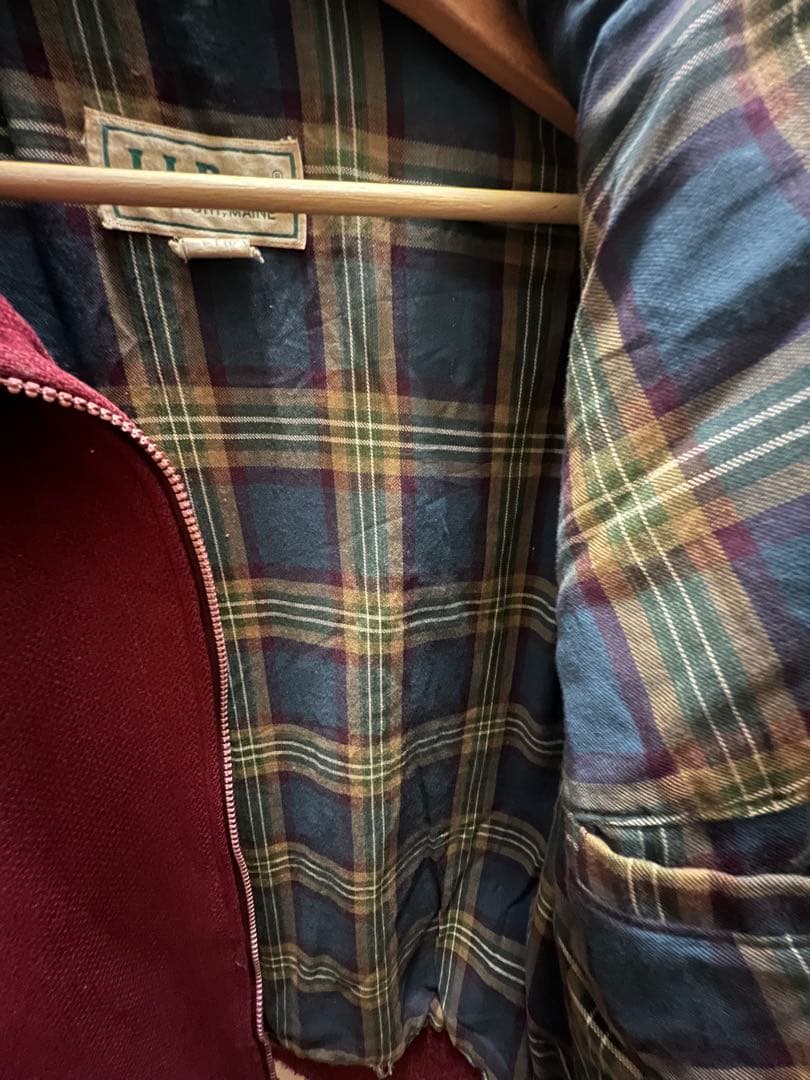 llbean 80s ウールジャケット　ワインレッド 裏地チェック　USA製