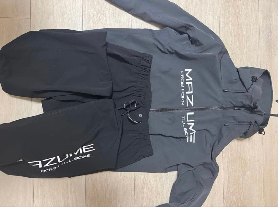 MAZUME グレー レインウェア フード付き