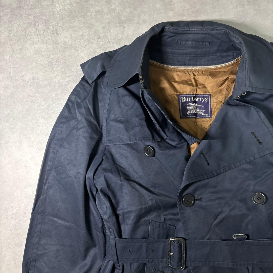 バーバリー チェック ステンカラーコート ネイビー レディース