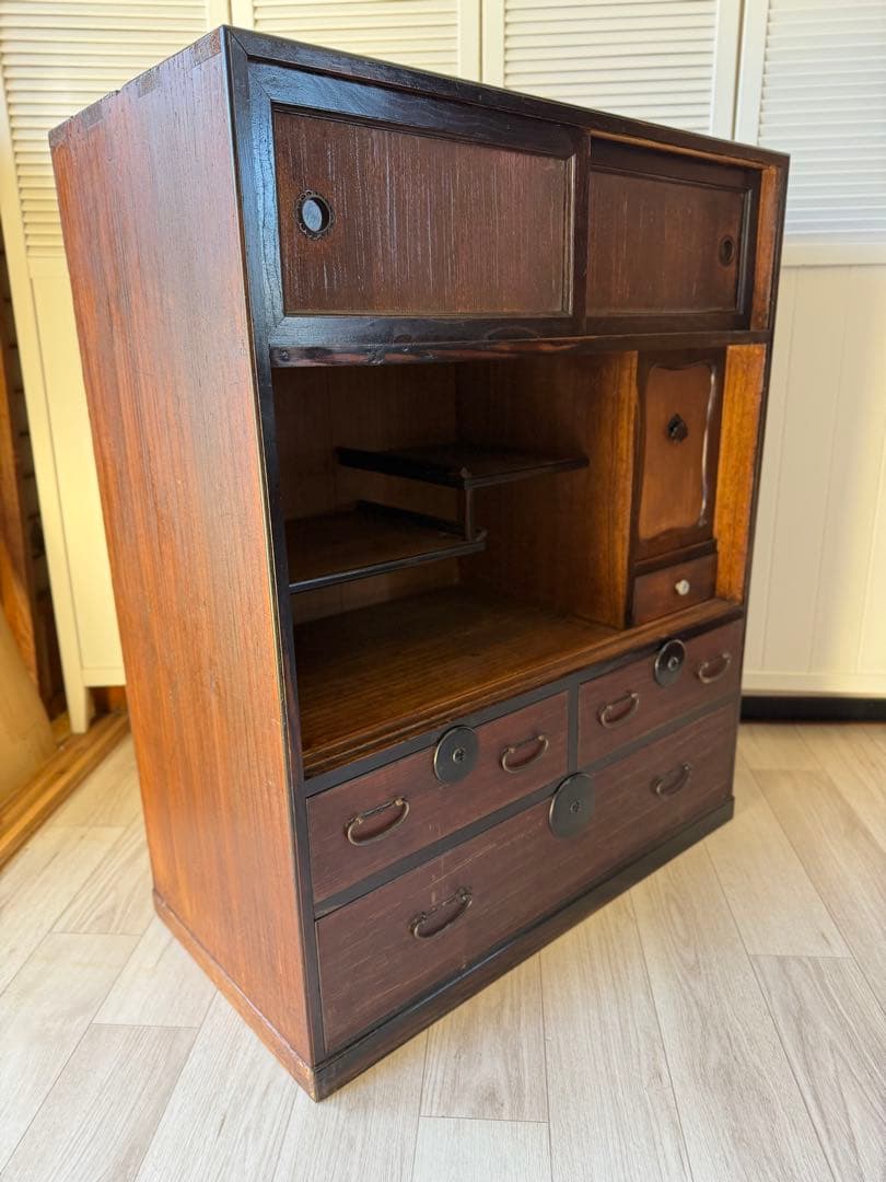 水屋箪笥 茶箪笥 飾り棚 レトロ 木製 古家具 和箪笥 アンティーク家具 桐 漆