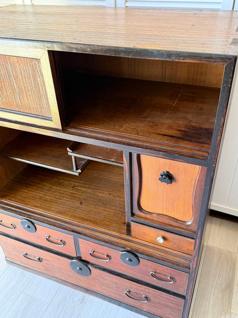 水屋箪笥 茶箪笥 飾り棚 レトロ 木製 古家具 和箪笥 アンティーク家具 桐 漆