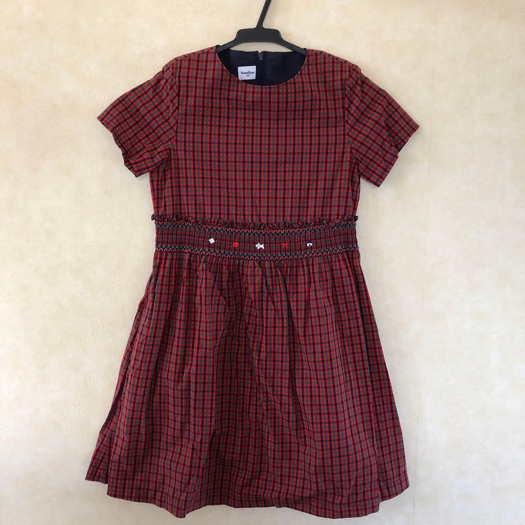 ファミリア ワンピース 130センチ 赤系チェック