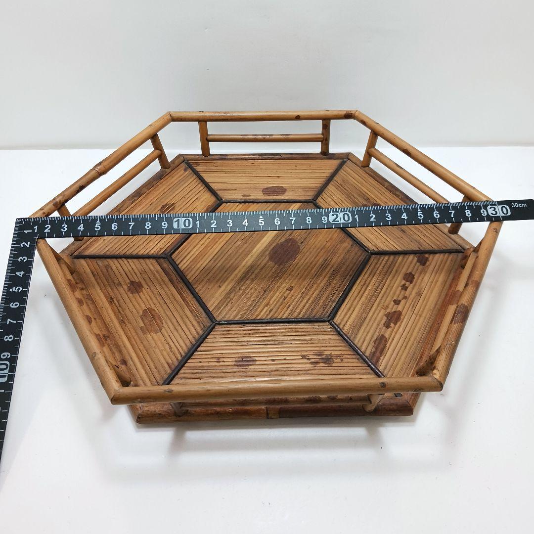 Y179 煎茶道具 紅斑竹 網代網 六角煎茶盆 茶盆　ma　の