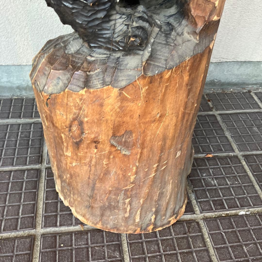 昭和レトロ 秀樹作 木製 木彫り 一刀彫 彫刻 クマ 熊 木登り熊 親子 縁起物