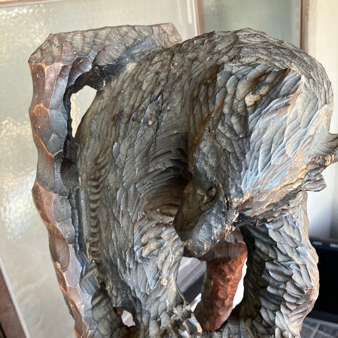 昭和レトロ 秀樹作 木製 木彫り 一刀彫 彫刻 クマ 熊 木登り熊 親子 縁起物
