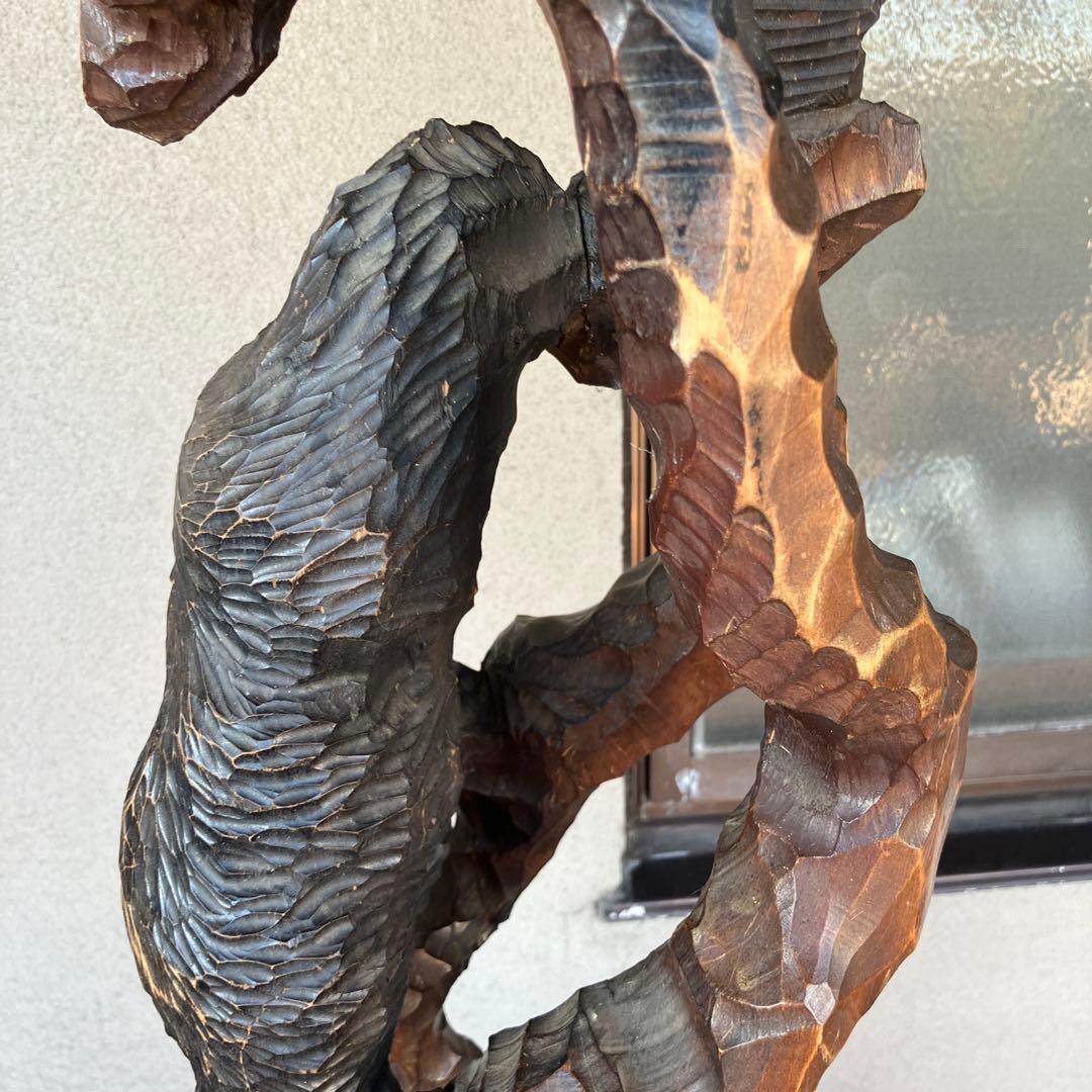 昭和レトロ 秀樹作 木製 木彫り 一刀彫 彫刻 クマ 熊 木登り熊 親子 縁起物