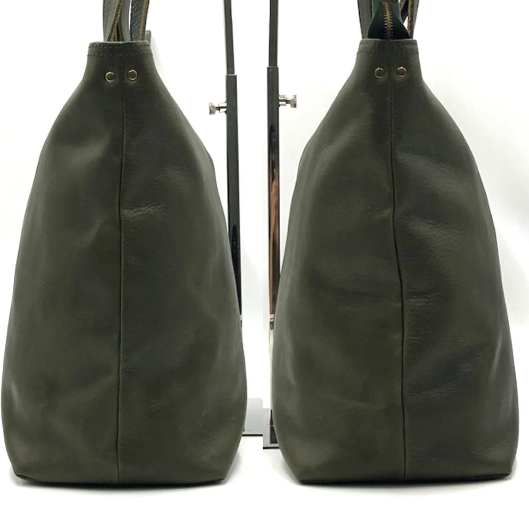 美品 ジャパンファクトリー トートバッグ 肩掛け A4 大容量 レザー カーキ