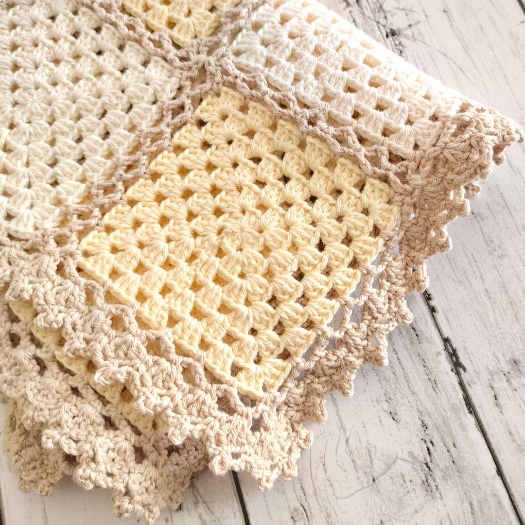 モチーフ ブランケット おくるみ 手編み コットン100％ ナチュラルカラー