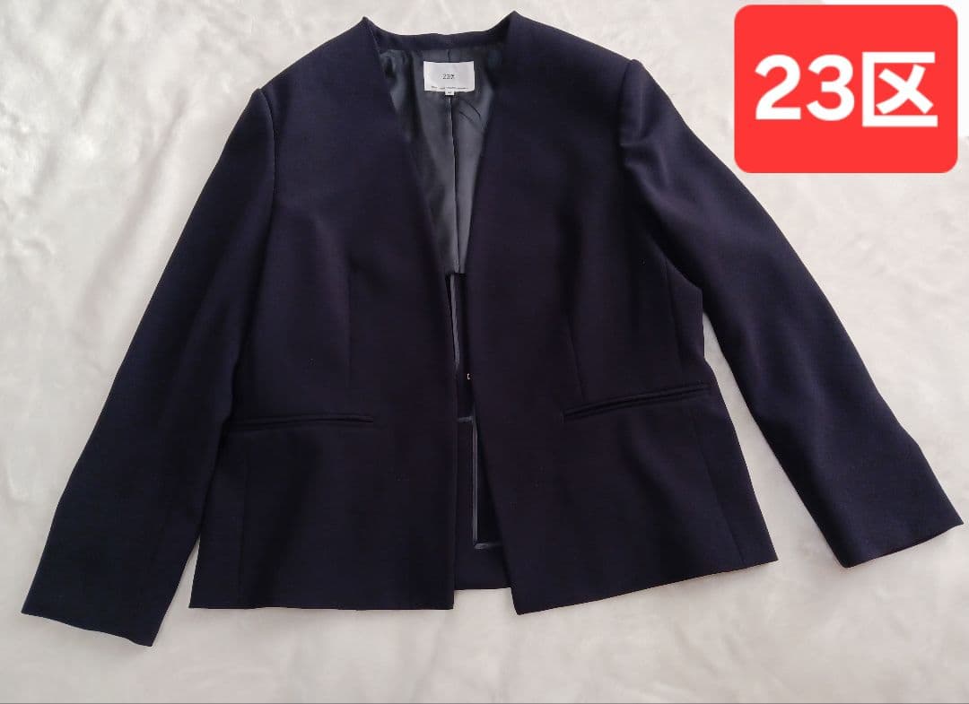 【23区/洗える】トリアセダブルジョーゼット ノーカラー ジャケット