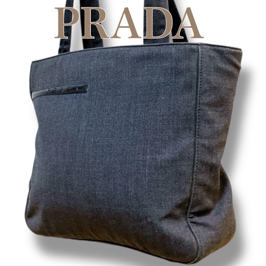プラダスポーツ イタリア製 デニム トートバッグ ハンドバッグ ブラック系