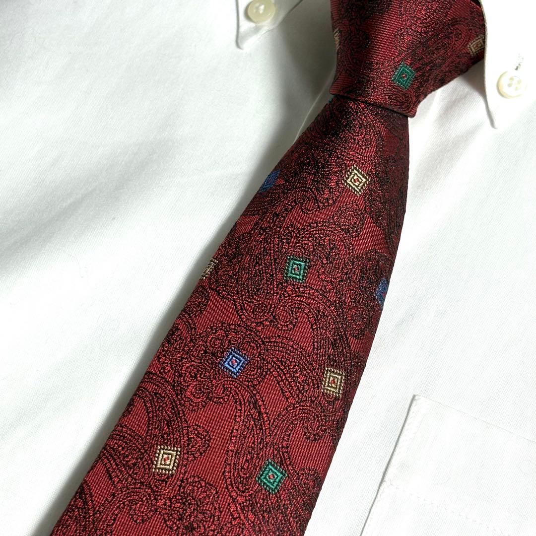 Christian Dior ネクタイ レッド ペイズリー柄 光沢