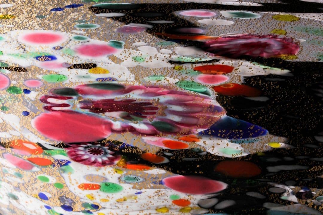 【未使用】黒木国昭 グラスアート 金彩象嵌ガラス花器 銘『光琳』 共箱