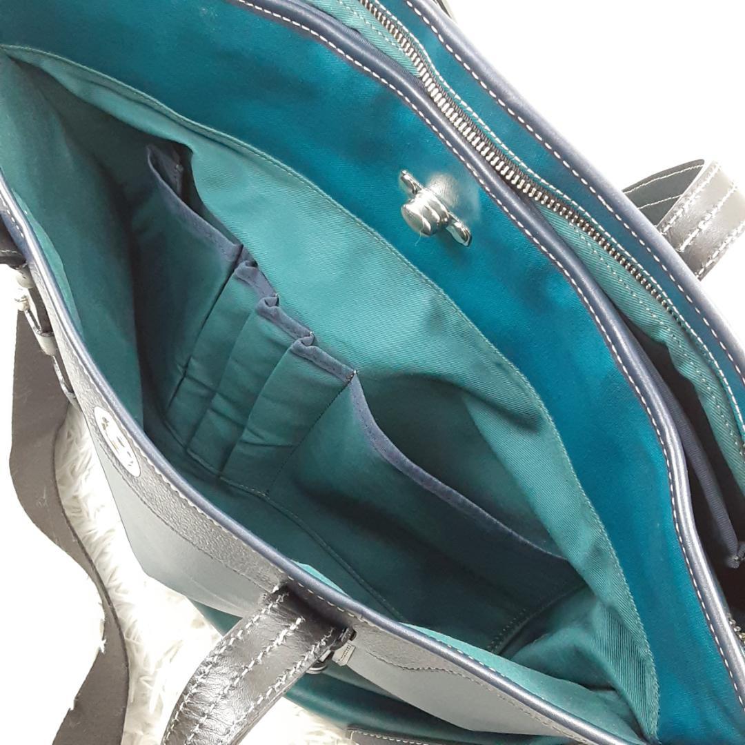 美品◎豊岡鞄 トートバッグ ビジネスバッグ ショルダーバッグ 緑 2way