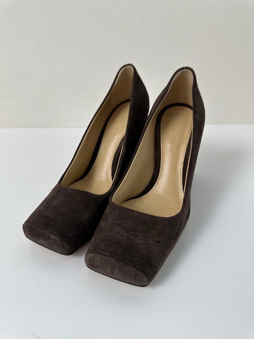 ボッテガ BOTTEGA VENETA タワー スクエアトゥ ハイヒールブラウン