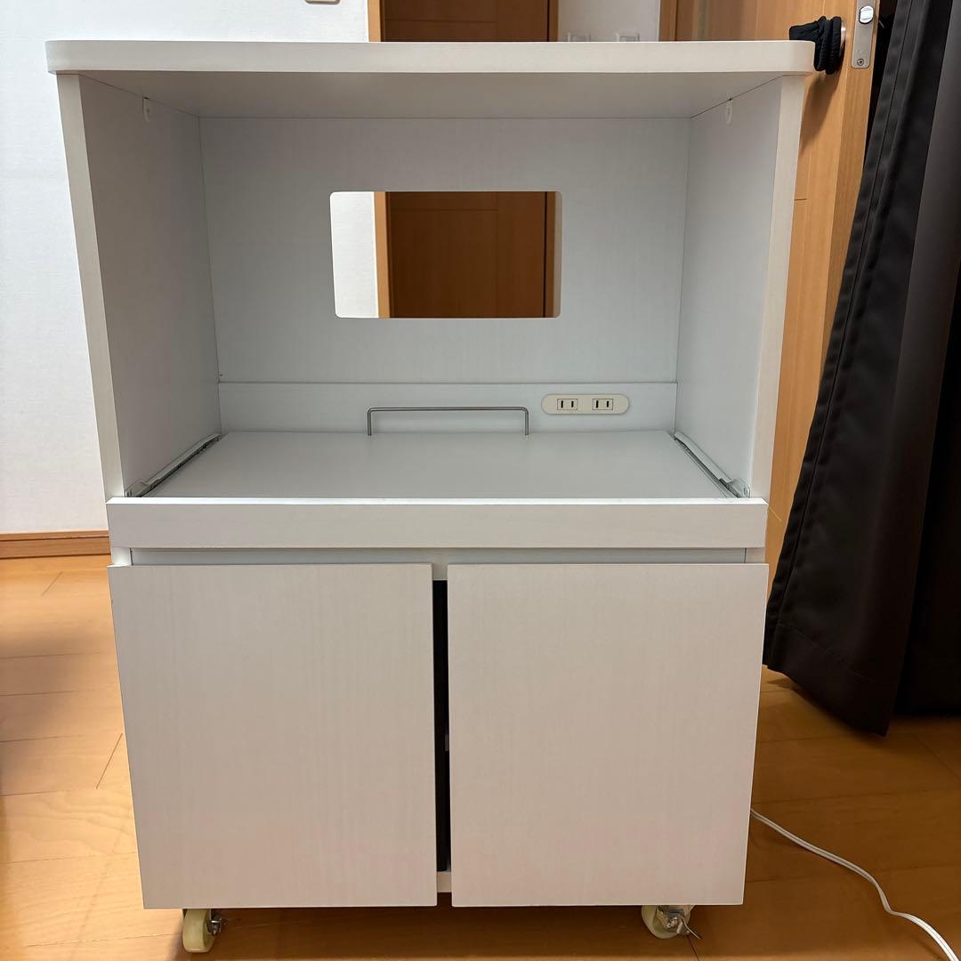 ホワイトキッチンカウンターレンジ台食器棚キャスター付き