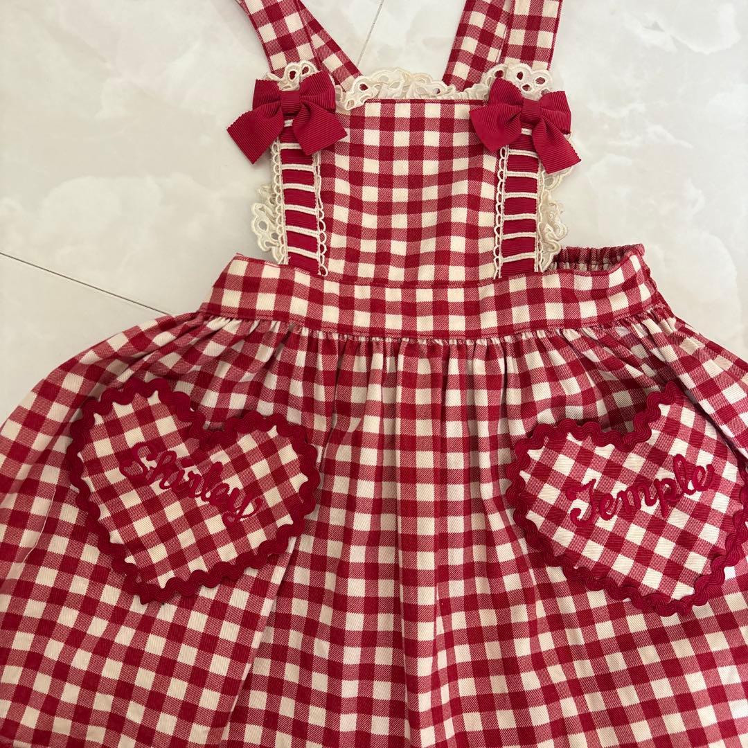 シャーリーテンプル♡赤♡ギンガム♡エプロンワンピース♡110センチ