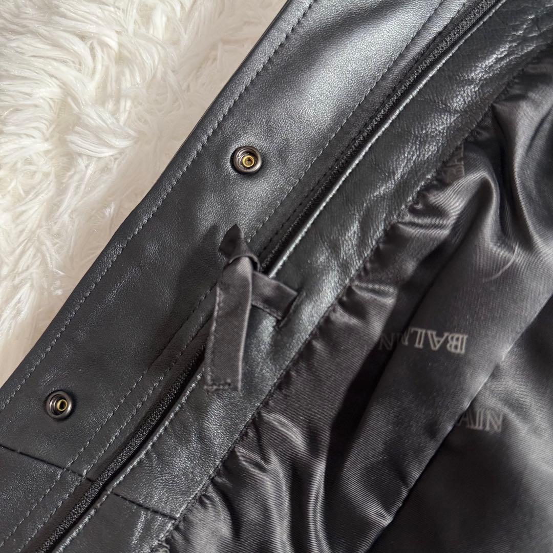 未使用 タグ付き BALMAIN レザーコート ラムレザー ロング Aライン