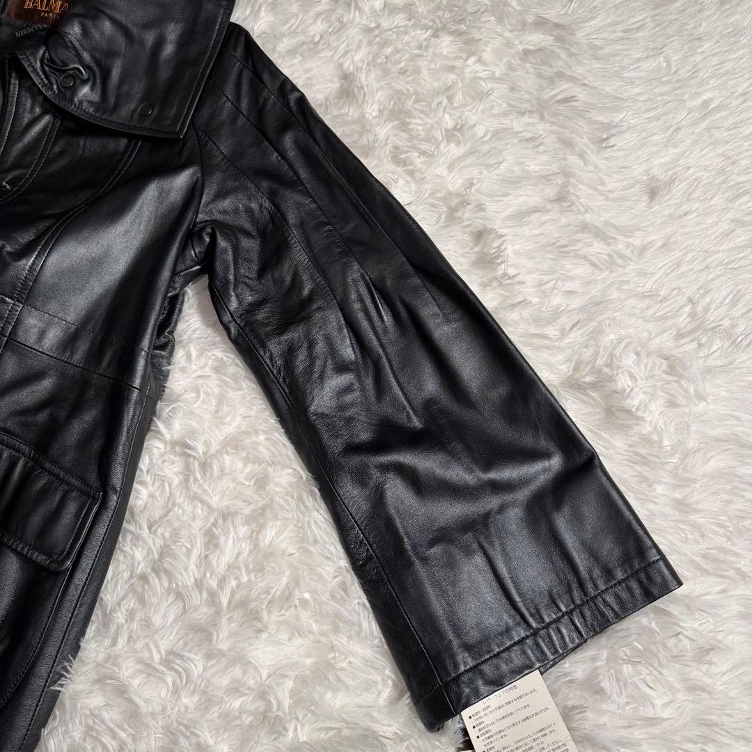 未使用 タグ付き BALMAIN レザーコート ラムレザー ロング Aライン