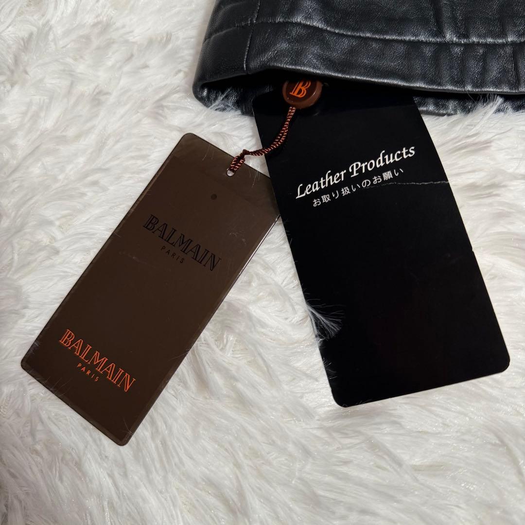 未使用 タグ付き BALMAIN レザーコート ラムレザー ロング Aライン