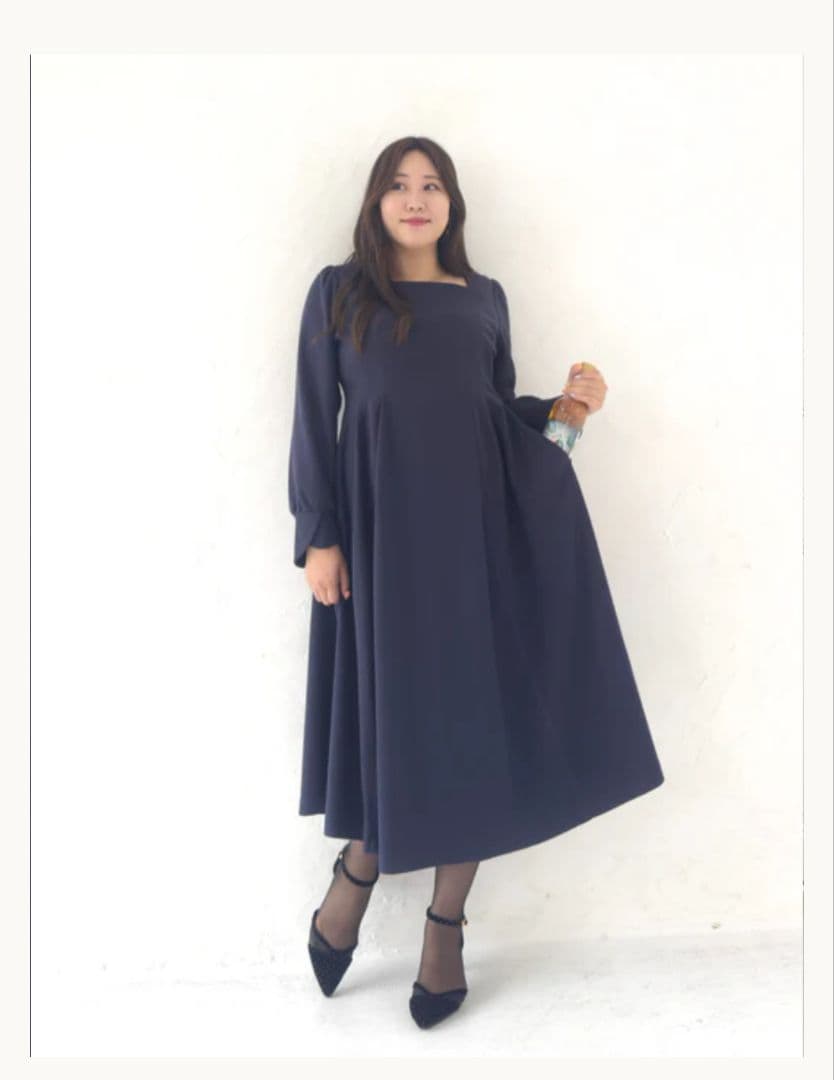 元鈴木さん CINEMATIQ【首延長】グレースワンピ ネイビー スリムロング