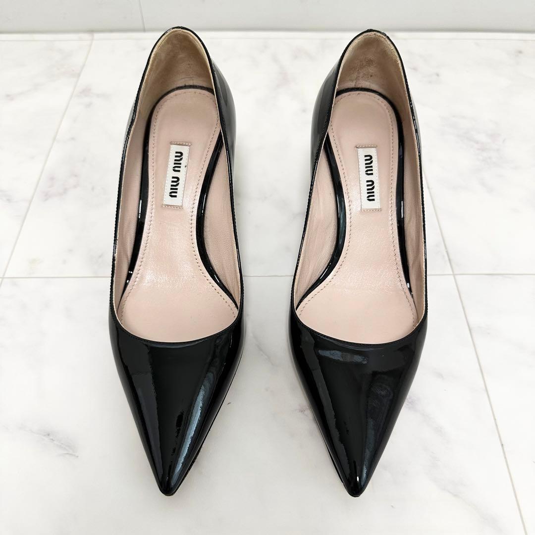 美品 MIUMIU パンプス 23cm 猫モチーフ クリスタル付　ブラック