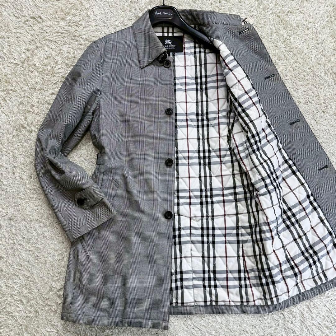 美品　バーバリーブラックレーベル　メンズ　ステンカラーコート　ノバチェック　M