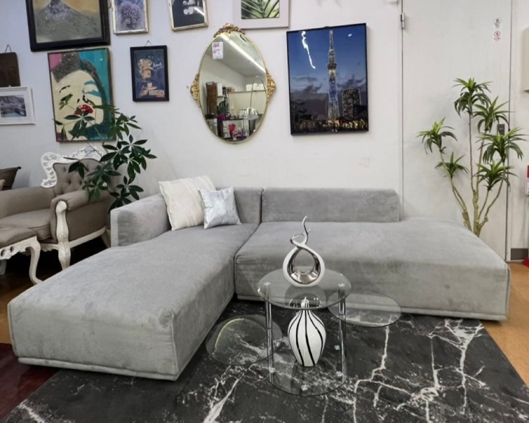 【地域限定無料配送】 Francfrancフランフラングレー L字型ソファ