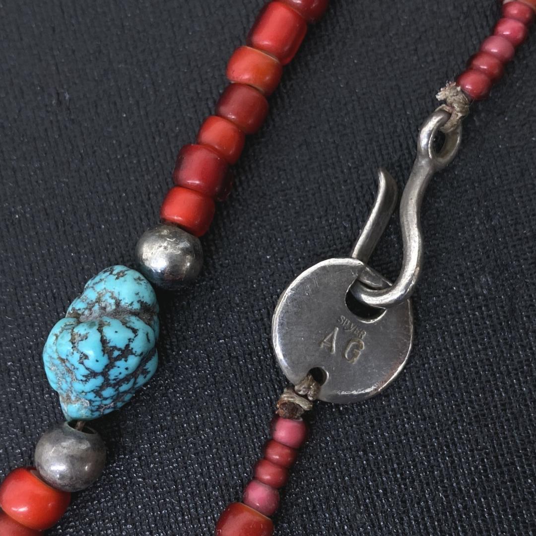 あるじゃん K18 シルバー フェザーペンダント ターコイズ ビーズ ネックレス