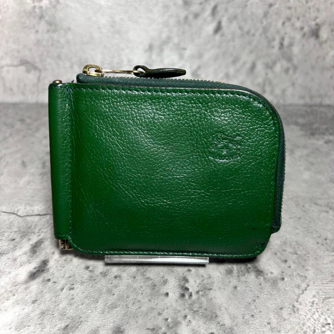 【マネークリップ！】イルビゾンテ ジップケース付 レザー 緑 カード収納