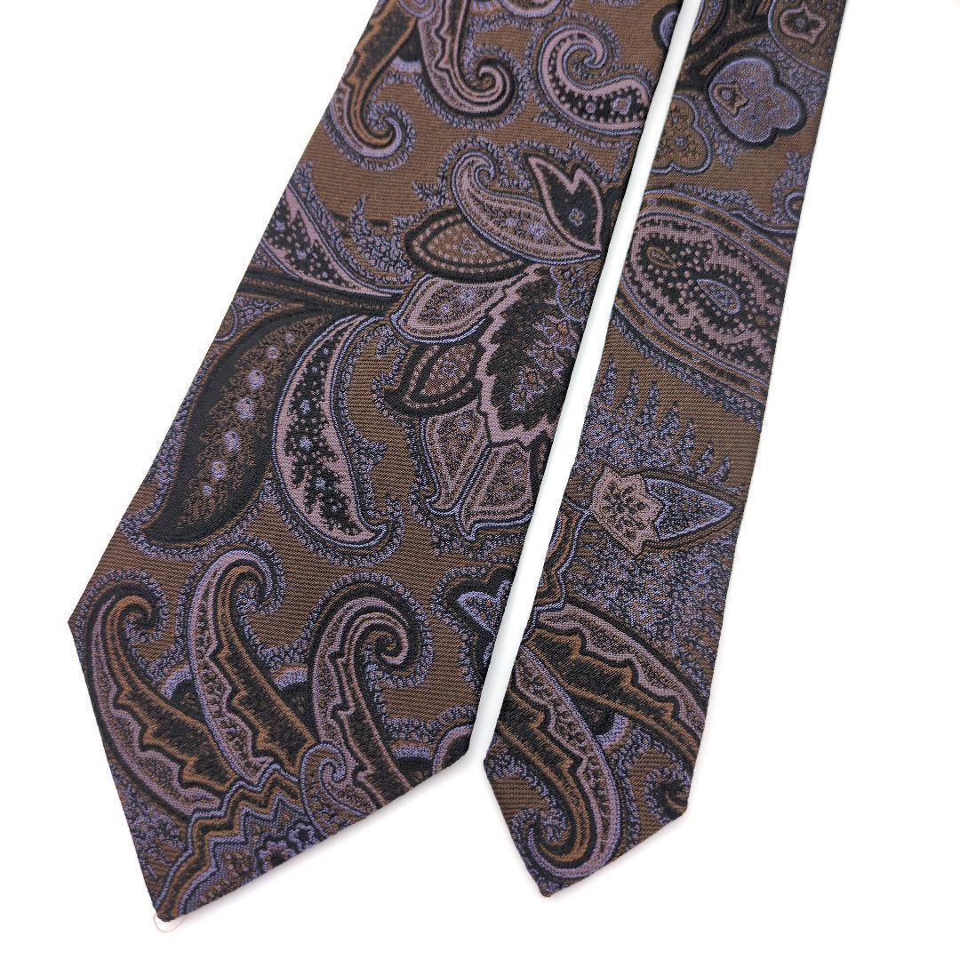 【美品】エトロ ネクタイ ブラウン ブラック ペイズリー 光沢 高級 イタリア製