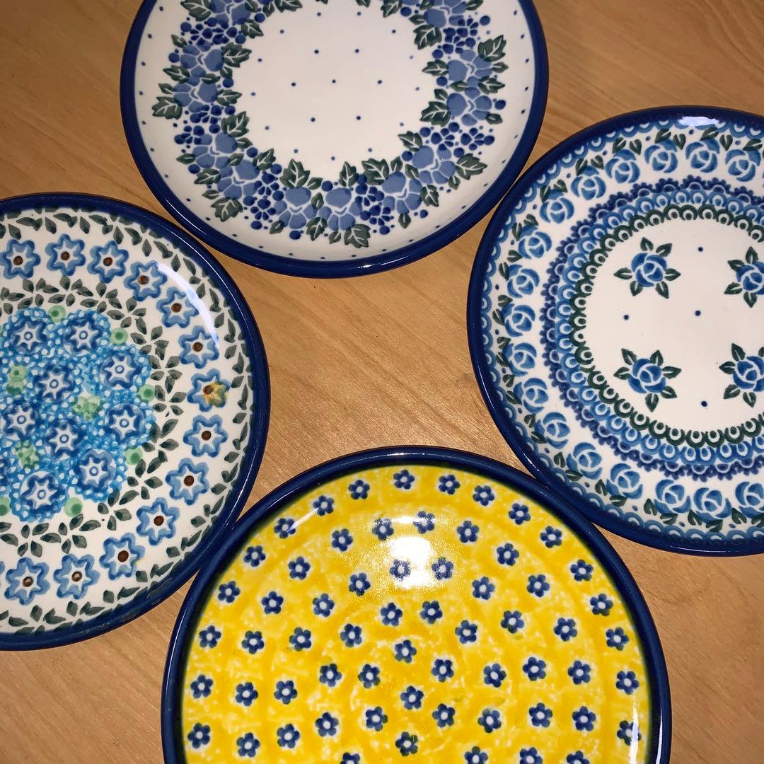 値下げ! ポーリッシュ ポーランド製 手作り皿 17センチ 4枚セット