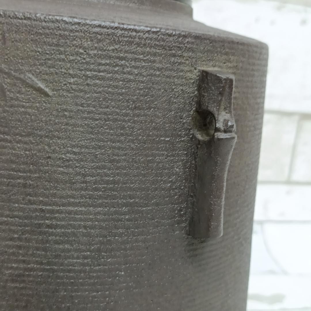 K102 茶道具 筒糸目釜 竹地紋 橋本辰敏 共箱 鉄釜 鉄製 銅製蓋 茶釜