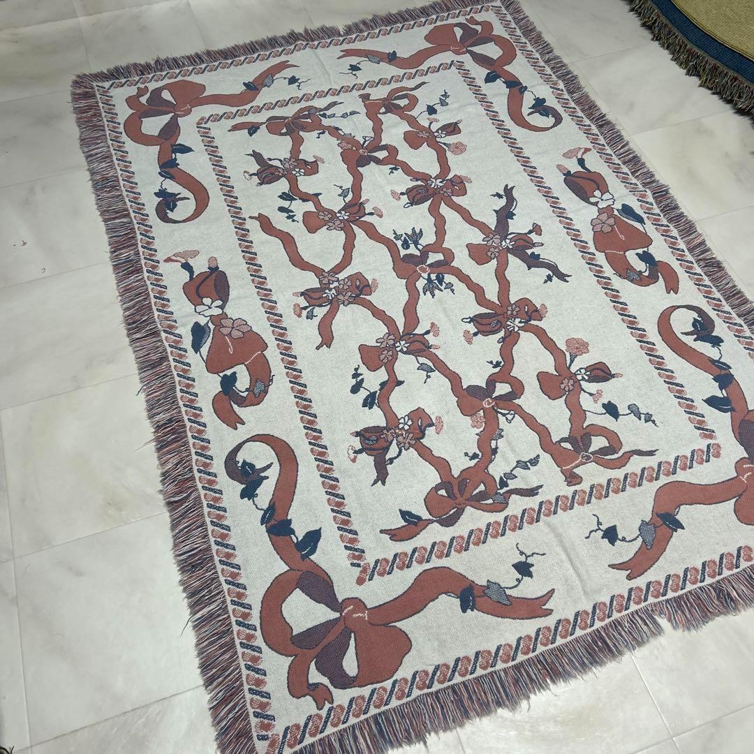 リボン　マルチカバー　ソファーカバー　ヴィンテージラグ　175x124